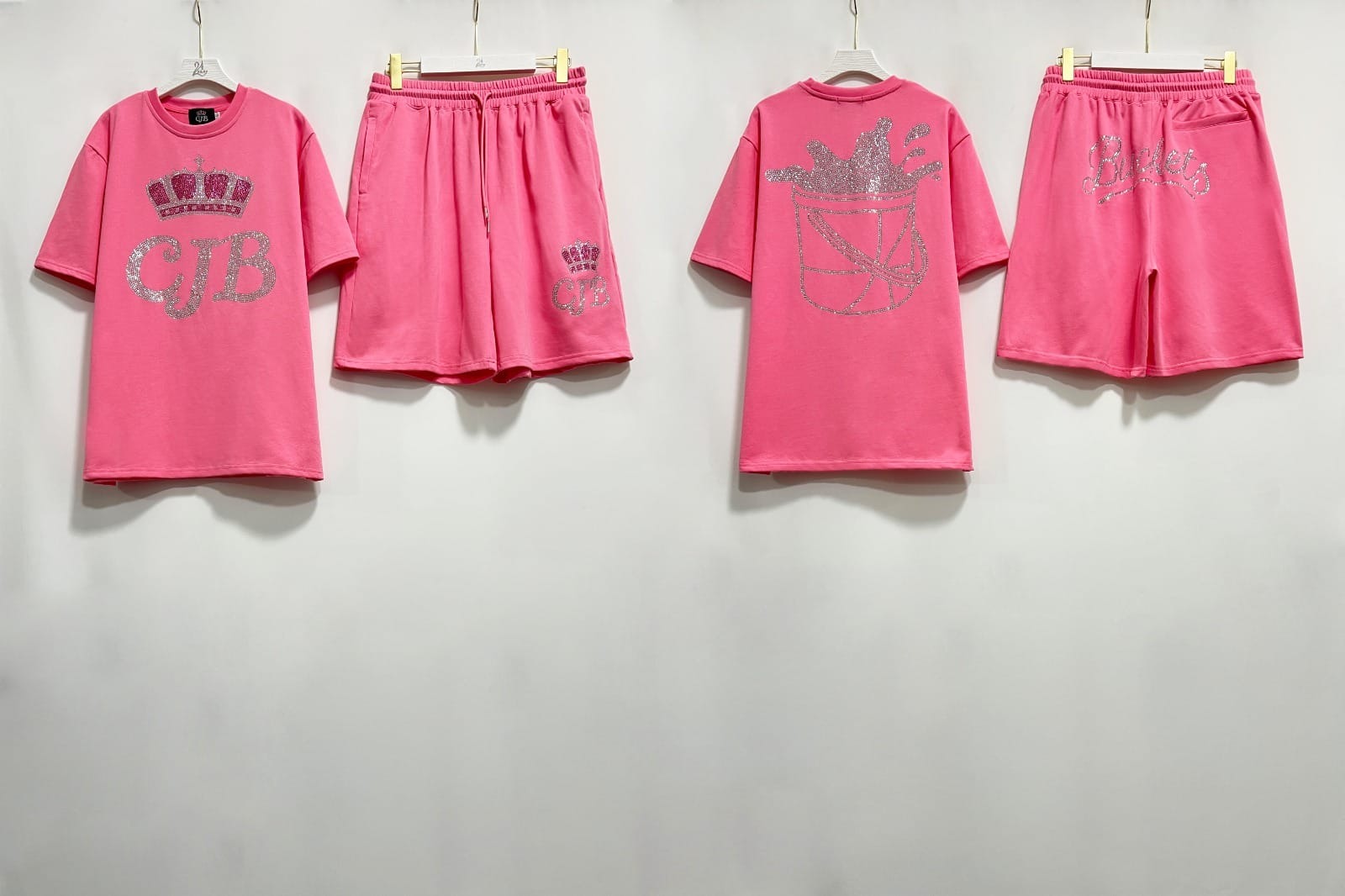 CJB Pink Luxury Rhinestone Short Set