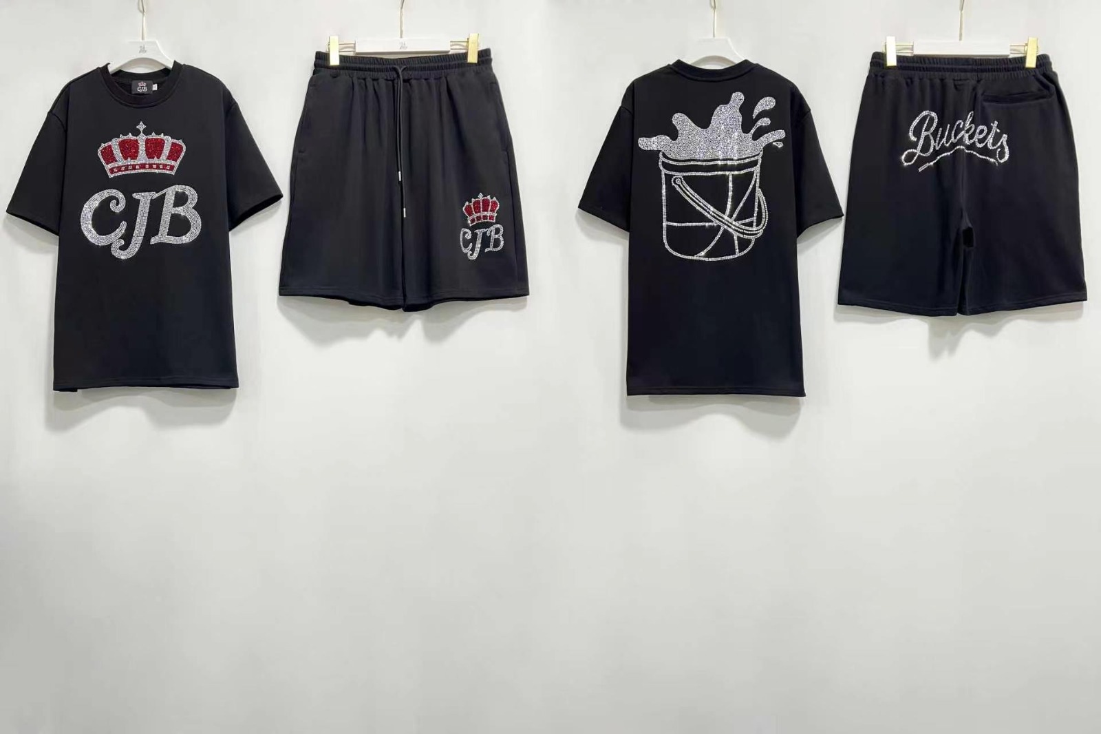 CJB Black Luxury Rhinestone Short Set